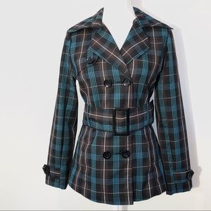 Plaid double breasted blazer jacket with belt S